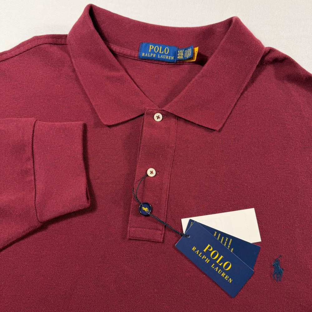 Polo Ralph Lauren Long Sleeve Polo Mens‎ 4LT Red Burgundy Classic Mesh Pony NWT